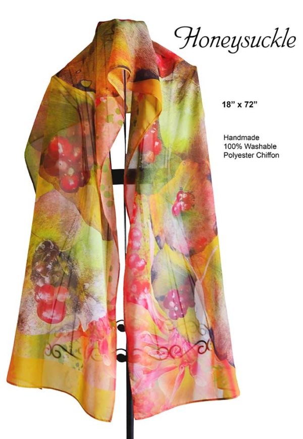 Brilliant orange, red and green berries and leaves- handmade chiffon scarf