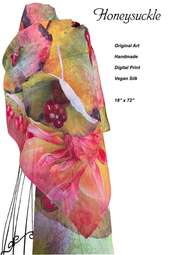 Honeysuckle berries, large red and green abstract design