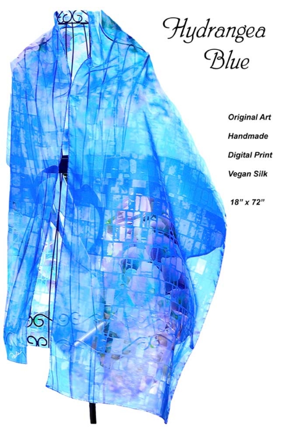 Hydrangea blue, checkered background, purple hydrangea