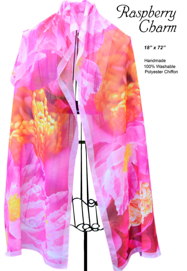 Hot pink and orange peonies in chiffon