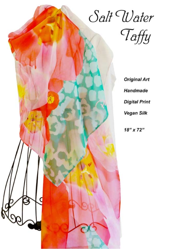 Orange tulips and green sunflower seeds scarf design chiffon
